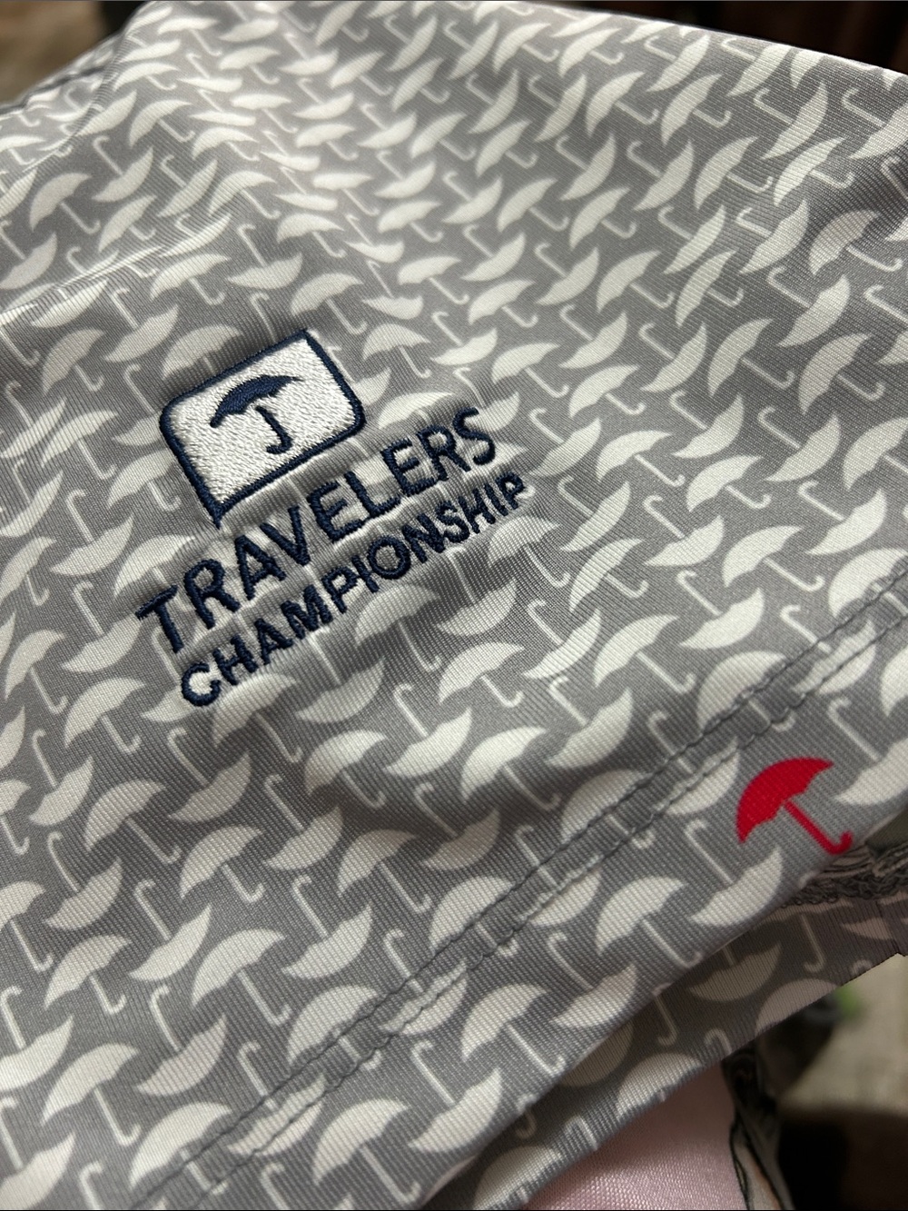 Greyson Grey Patterned Umbrella Polo shirt with Navy Contrast Collar, Golf, XL - Picture 7 of 13